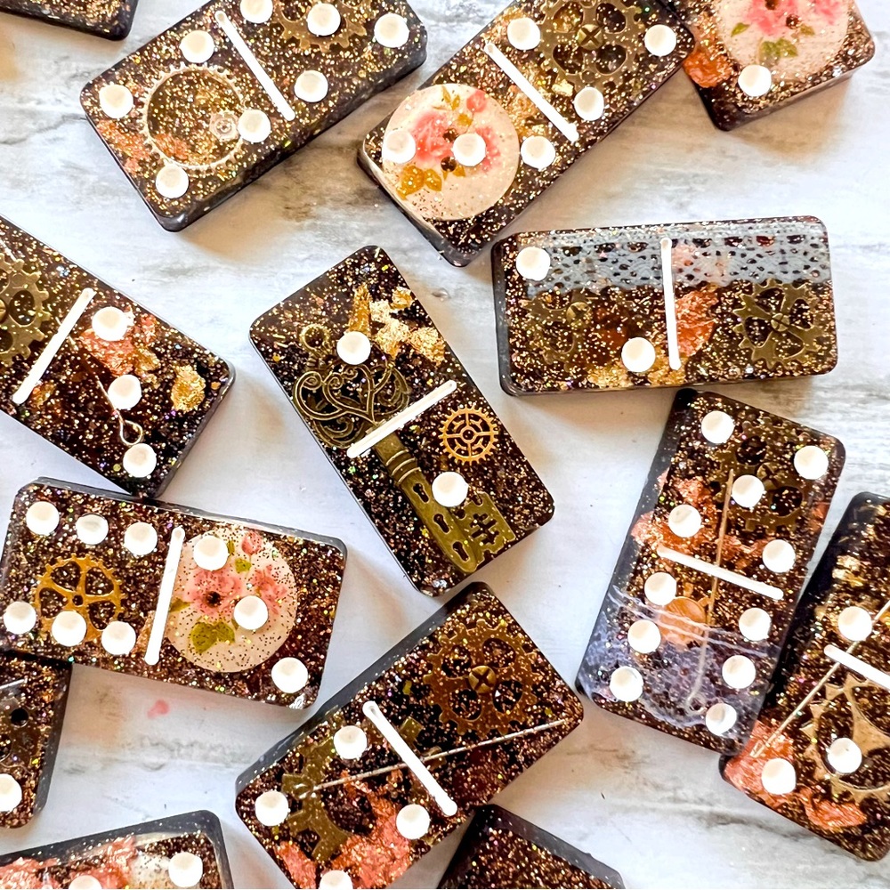 ✨Handmade Resin Romantic Steampunk Domino Set (28) Pieces